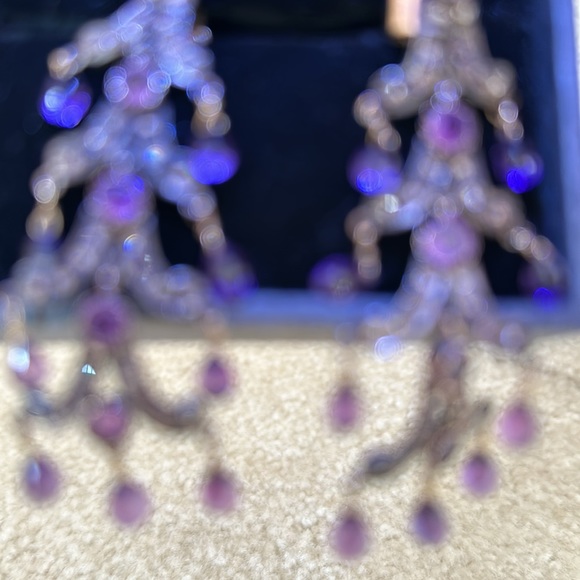Genuine Amethyst and diamond pagoda earrings - Picture 3 of 8